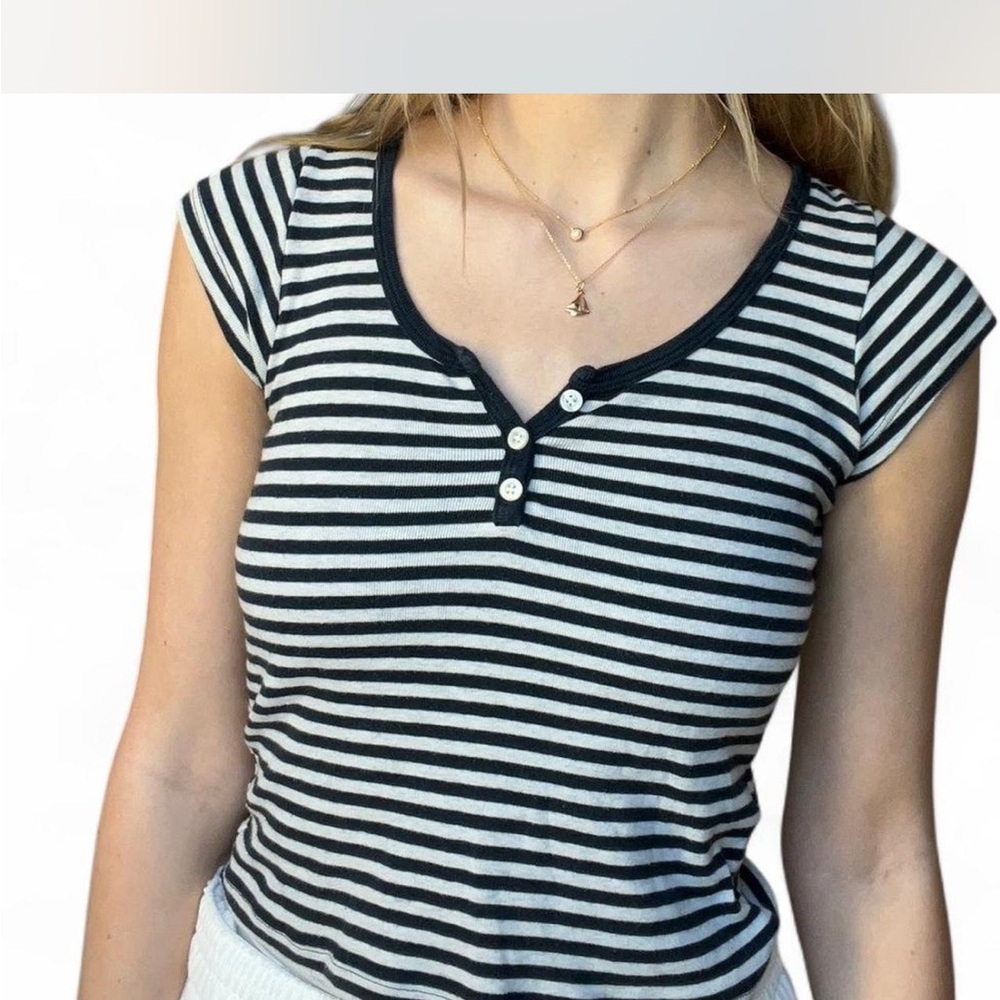 Black and White Striped Brandy Melville Button Top